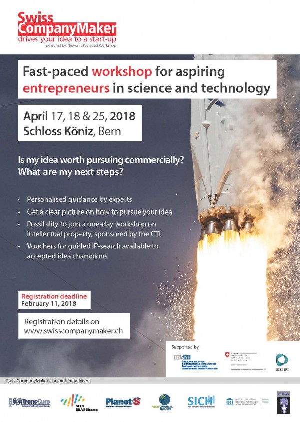 Poster announcing the Fast-paced workshop for aspiring entrepreneurs in science and technology