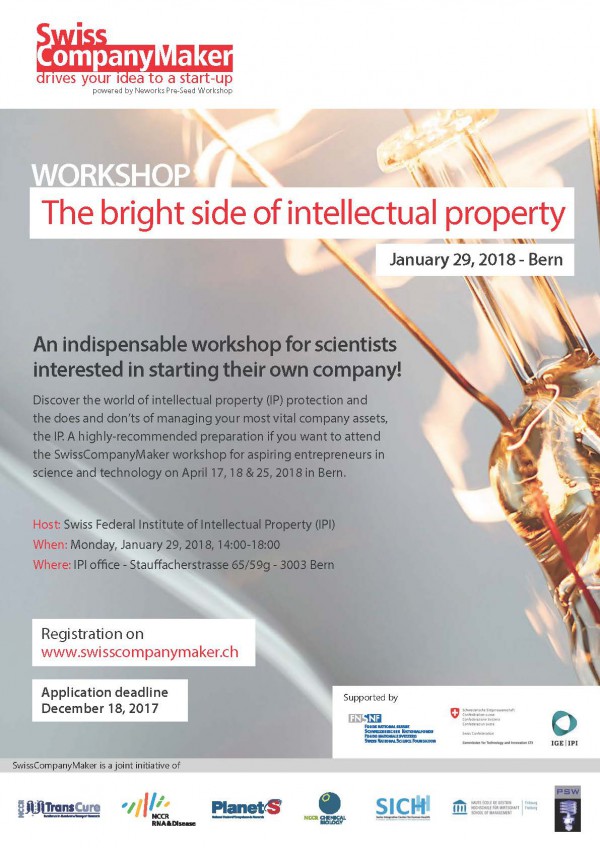 Poster annoiuncing the workshop "The bright side of intellectual property"