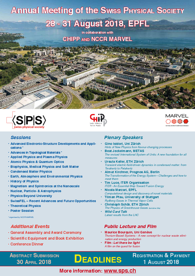 Poster of SPS Annual Meeting, 28 - 31 August 2018 in Lausanne
